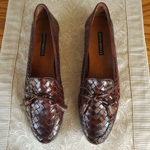 Sesto Meucci Brown Woven Leather Loafers 9.5 NARROW